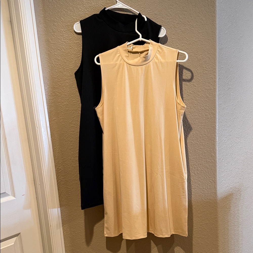 Sleeveless Black and Tan Dresses